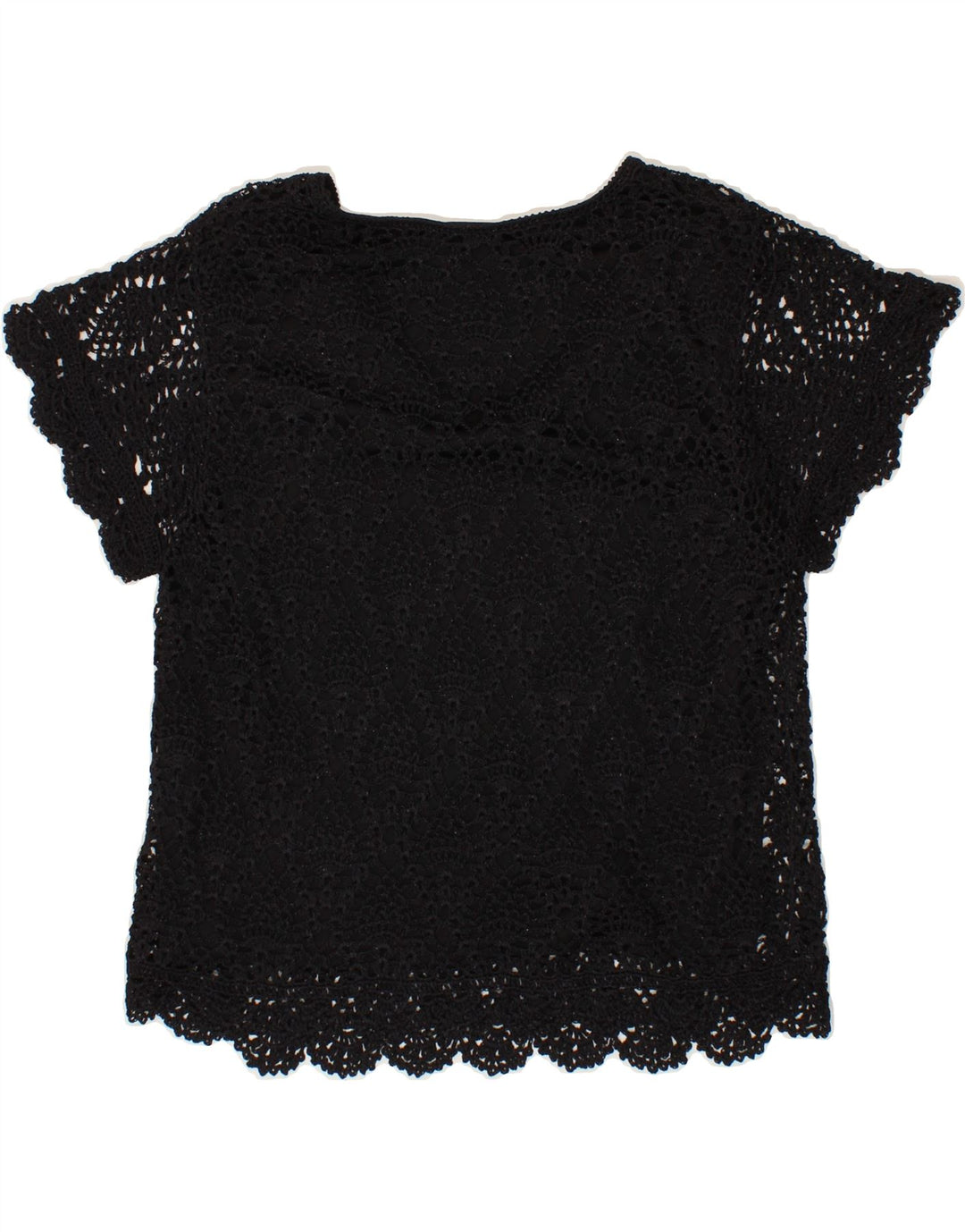 VIYELLA Womens Crochet Top UK 14 Large Black Viscose Vintage Viyella and Second-Hand Viyella from Messina Hembry 