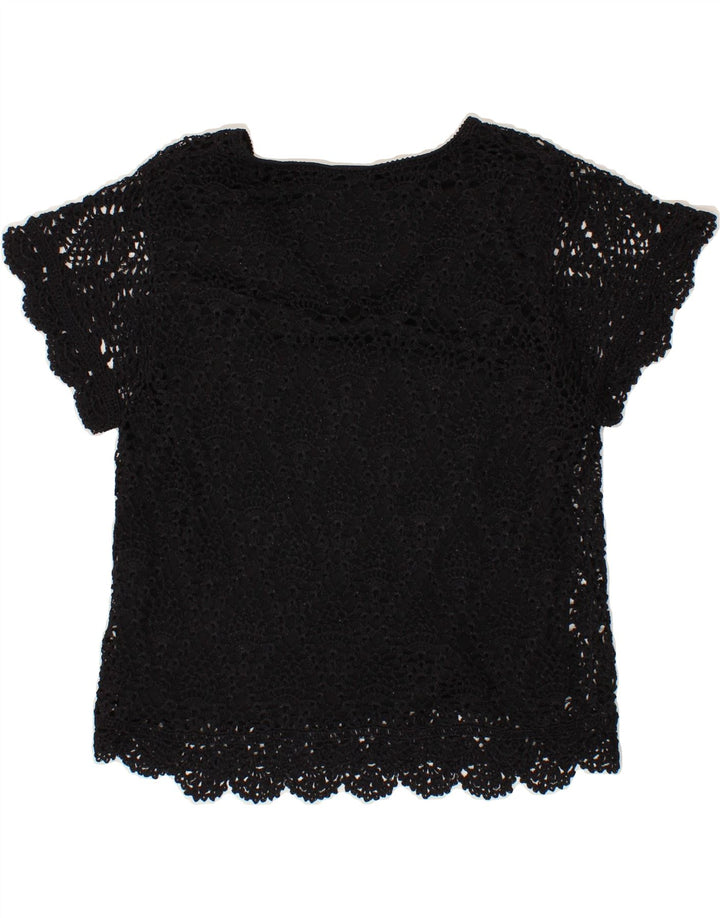 VIYELLA Womens Crochet Top UK 14 Large Black Viscose Vintage Viyella and Second-Hand Viyella from Messina Hembry 