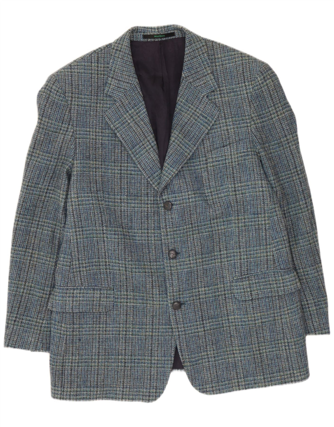 WESTBURY Mens 3 Button Blazer Jacket UK 54 2XL Blue Houndstooth Wool