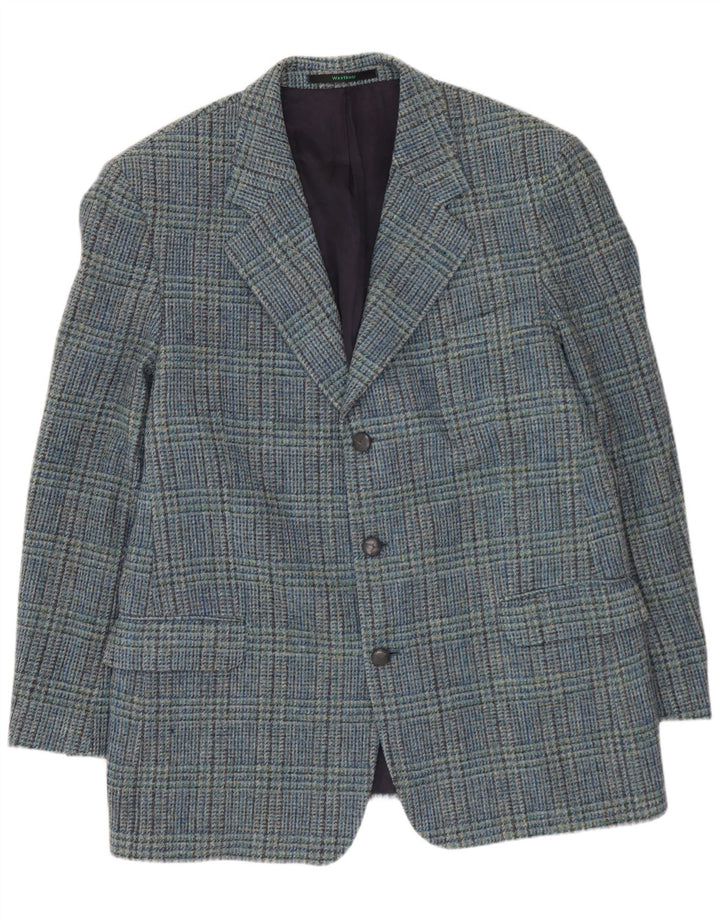 WESTBURY Mens 3 Button Blazer Jacket UK 54 2XL Blue Houndstooth Wool