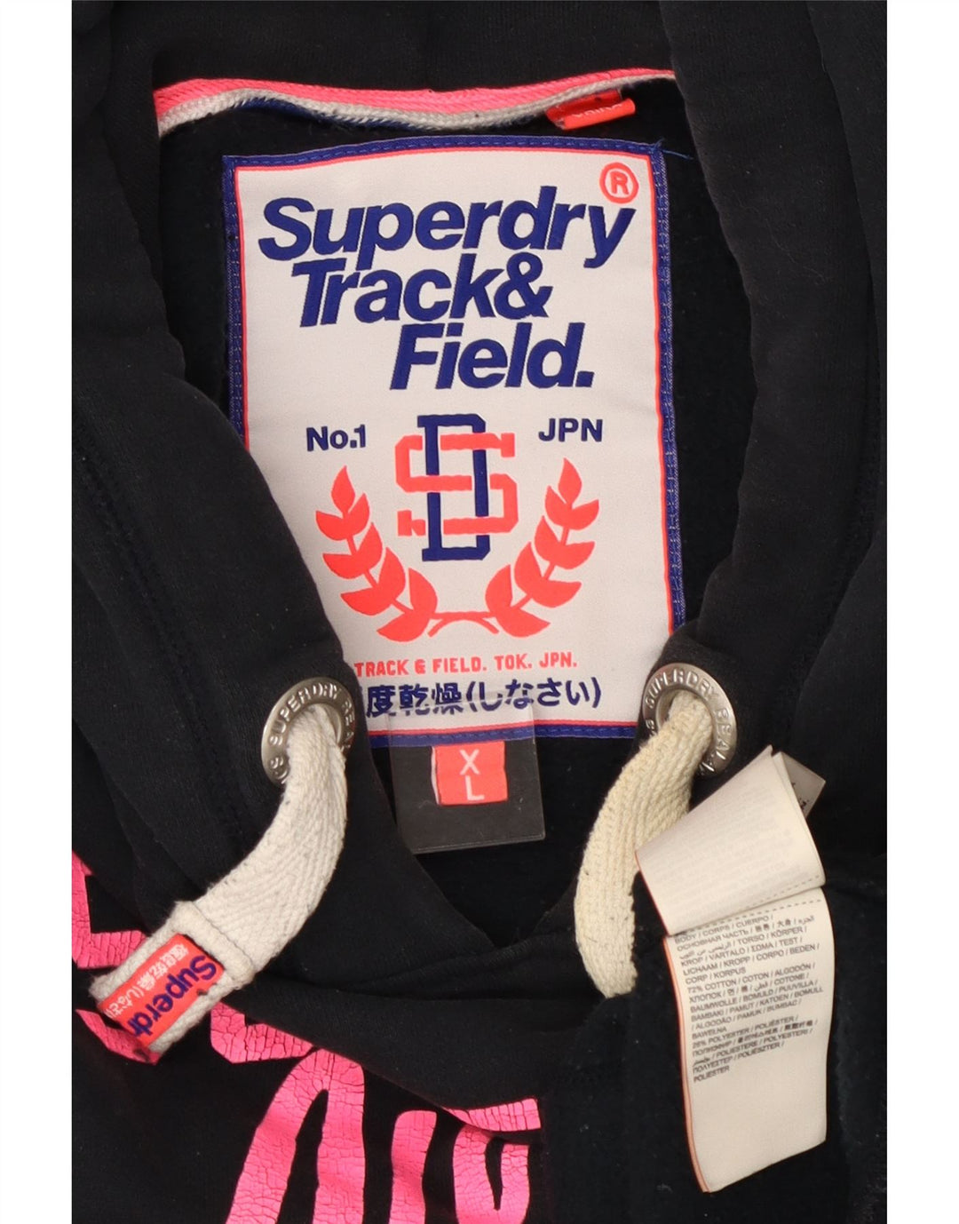 SUPERDRY Womens Graphic Hoodie Jumper UK 18 XL Black Cotton