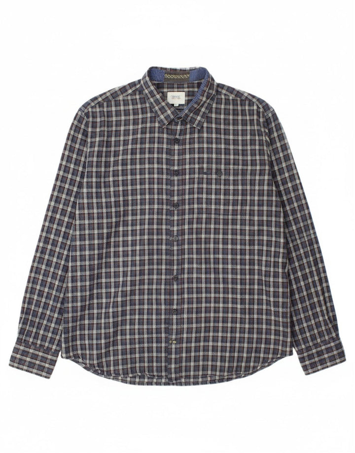 CAMEL Mens Regular Fit Flannel Shirt XL Navy Blue Check Cotton