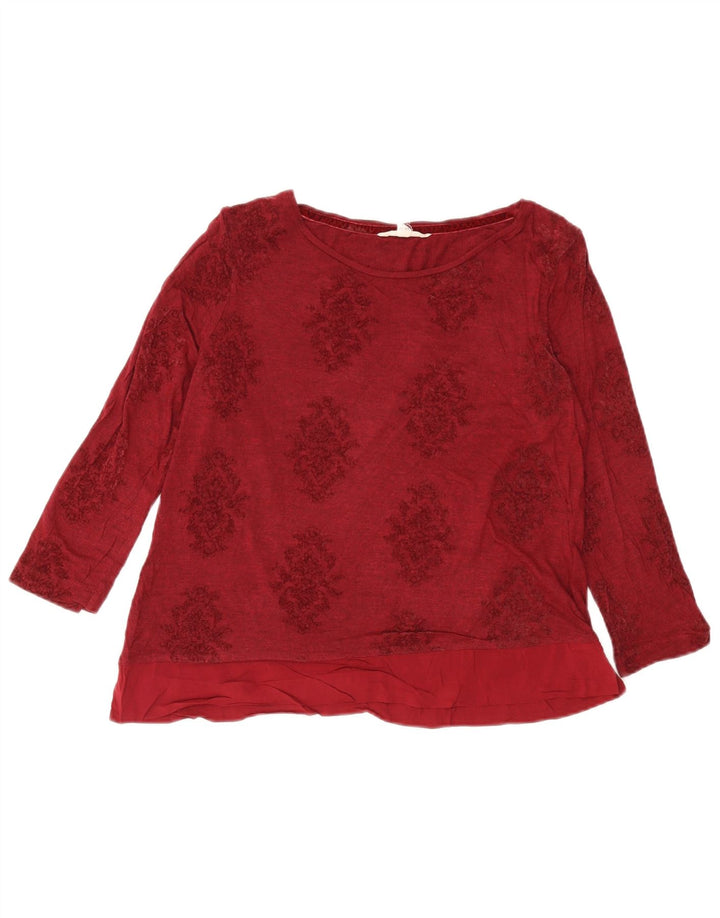 White Stuff Womens Crop Top Long Sleeve UK 14 Large Burgundy Floral Viscose