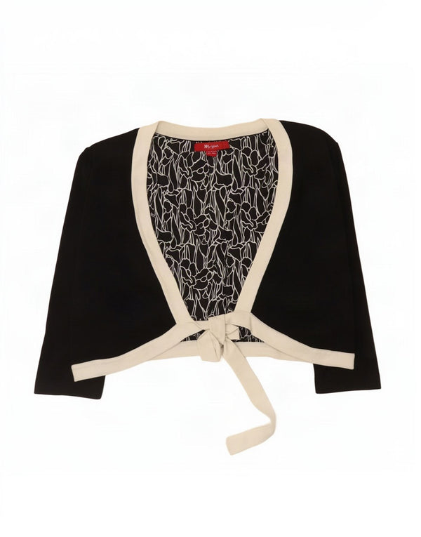 Monsoon Womens 3/4 Sleeve Crop Cardigan Top UK 14 Large Black Colourblock