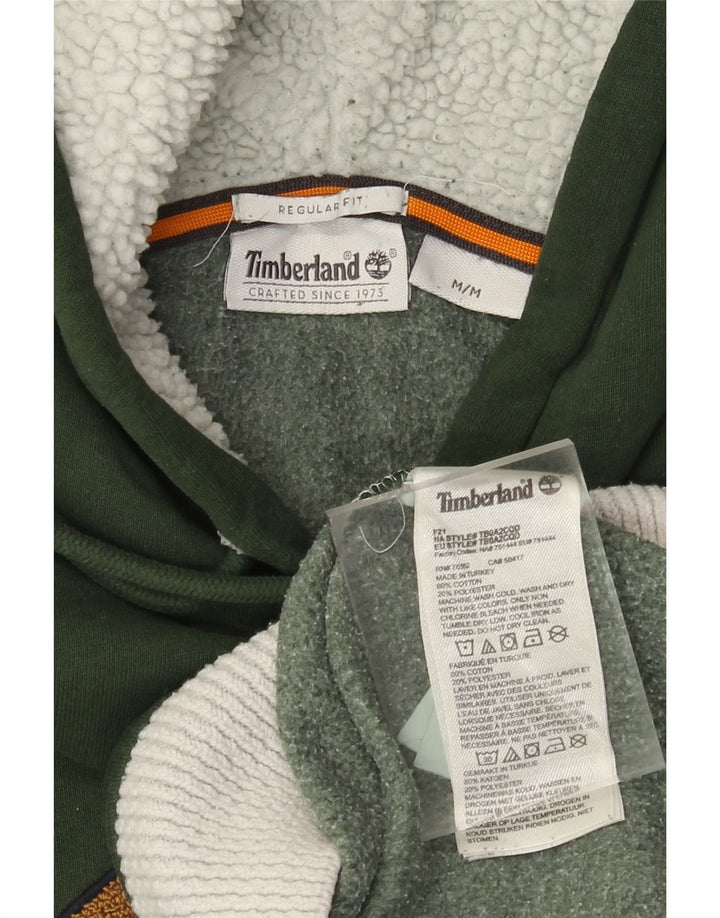 Timberland Mens Graphic Regular Fit Hoodie Jumper Medium Green Colourblock
