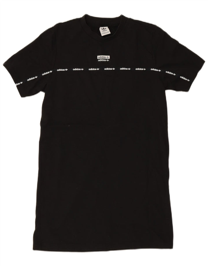 ADIDAS Womens Graphic T-Shirt Dress UK 12 Medium Black Cotton
