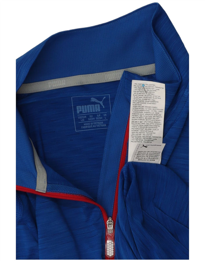 Puma Mens Zip Neck Top Long Sleeve Large Blue Flecked Polyester