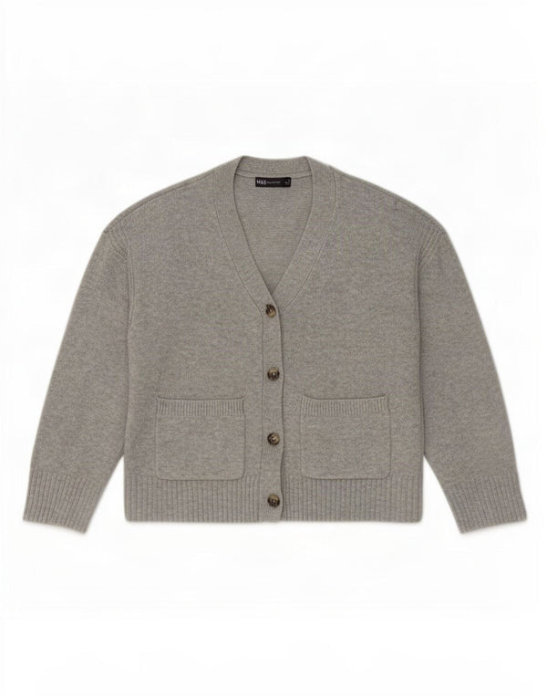 Marks & Spencer Womens Crop Cardigan Sweater UK 14 Medium Grey Flecked