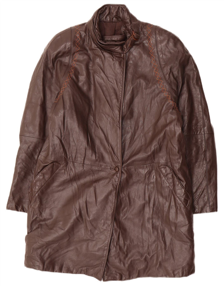 VINTAGE Womens Leather Coat UK 14 Medium Brown