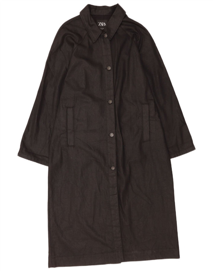 Zara Womens Oversized Overcoat UK 14 Medium Black Cotton