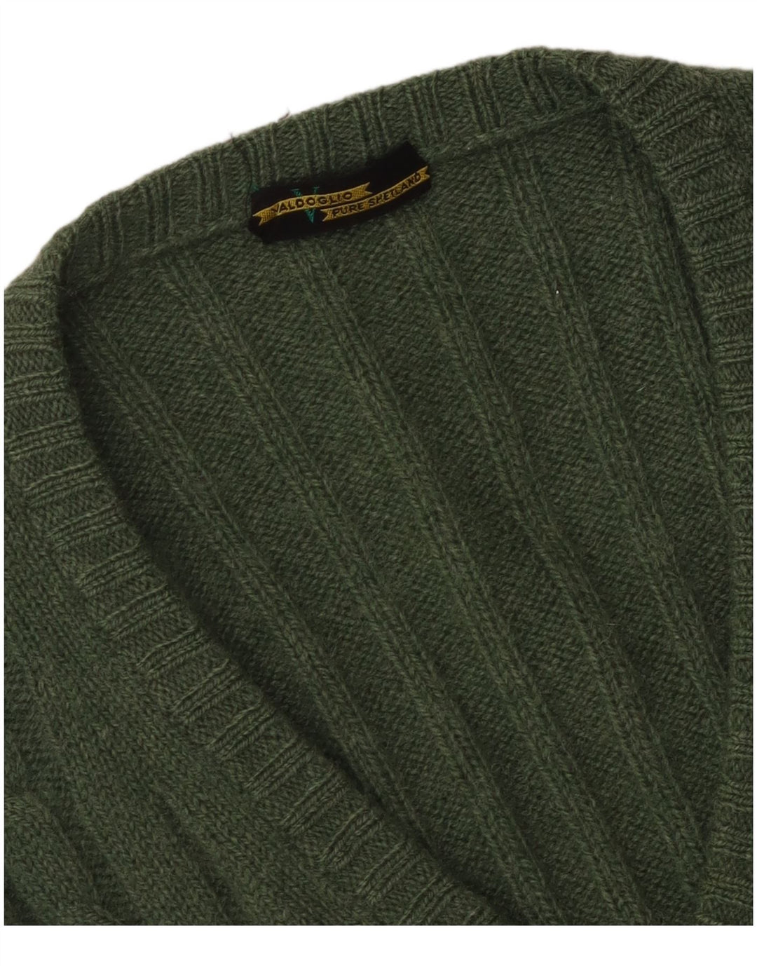 Valdoglio Mens V-Neck Jumper Sweater Small Green Wool