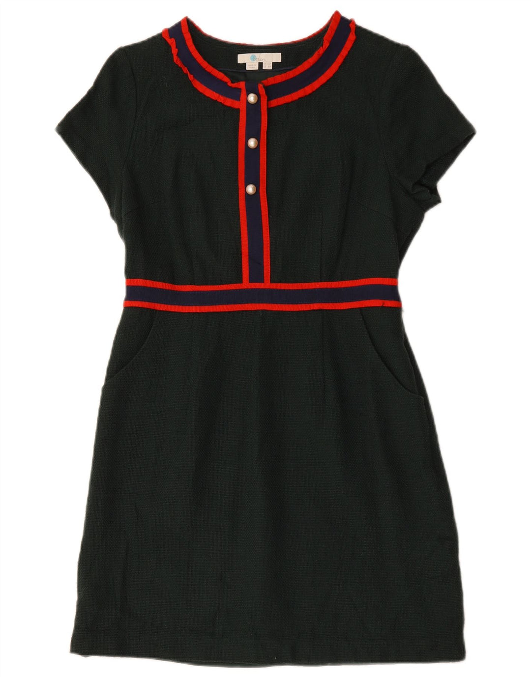 BODEN Womens Short Sleeves Sheath Dress UK 12 Medium Green Cotton