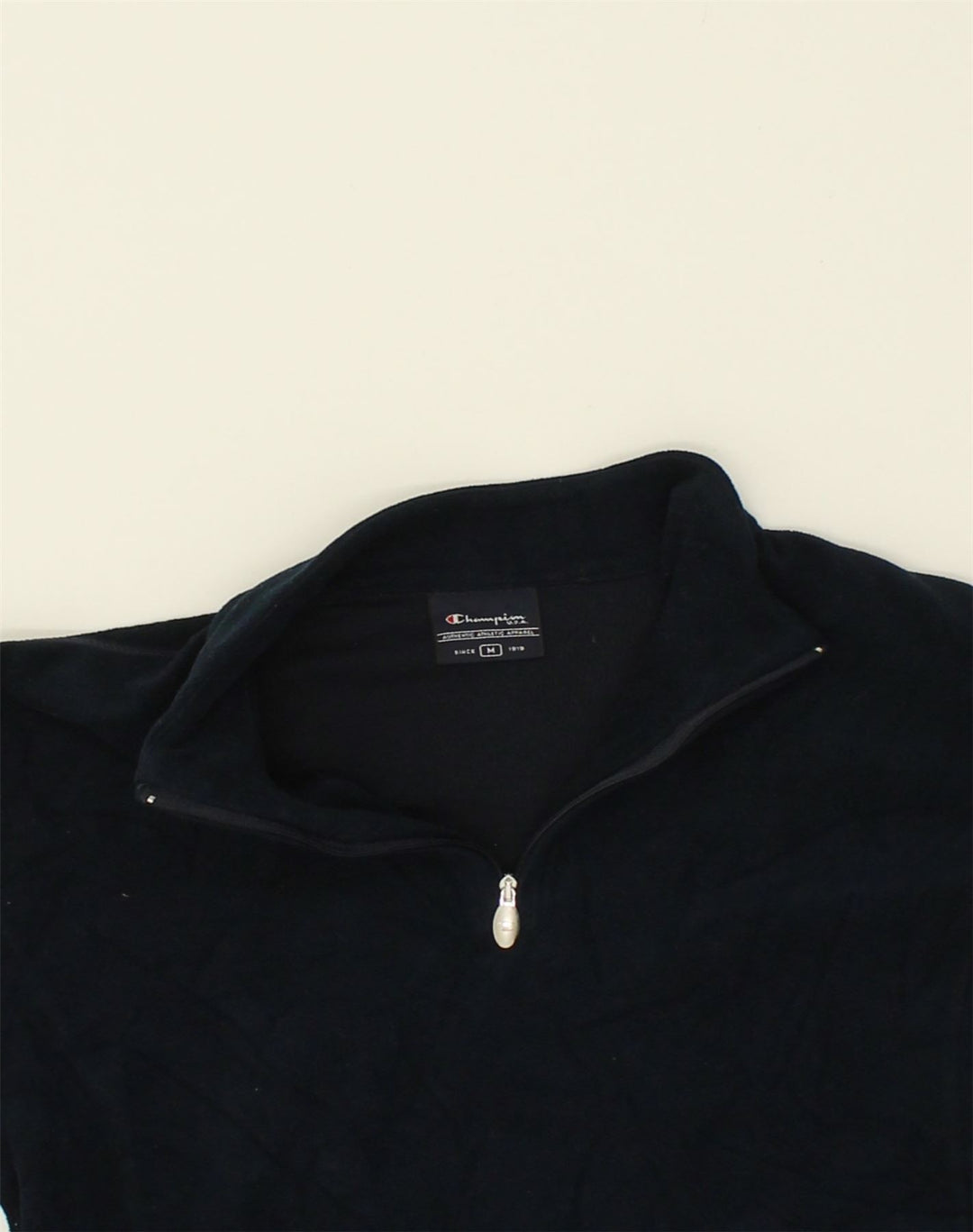 CHAMPION Womens Zip Neck Fleece Jumper UK 12 Medium Navy Blue Polyester | Vintage Champion | Thrift | Second-Hand Champion | Used Clothing | Messina Hembry 