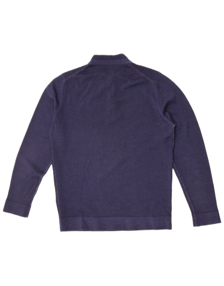 Massimo Dutti Mens Button Neck Jumper Sweater Medium Navy Blue Wool