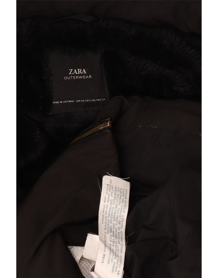 Zara Womens Hooded Padded Coat UK 20 2XL Black Polyester