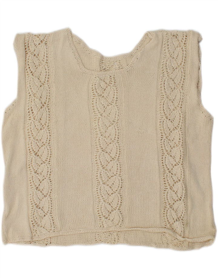 VINTAGE Womens Oversized Crop Vest Tank Top XL Beige Vintage Vintage and Second-Hand Vintage from Messina Hembry 