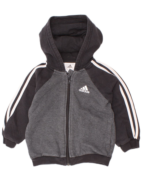 Adidas Baby Boys Zip Hoodie Sweater 12-18 Months Grey Colourblock Cotton