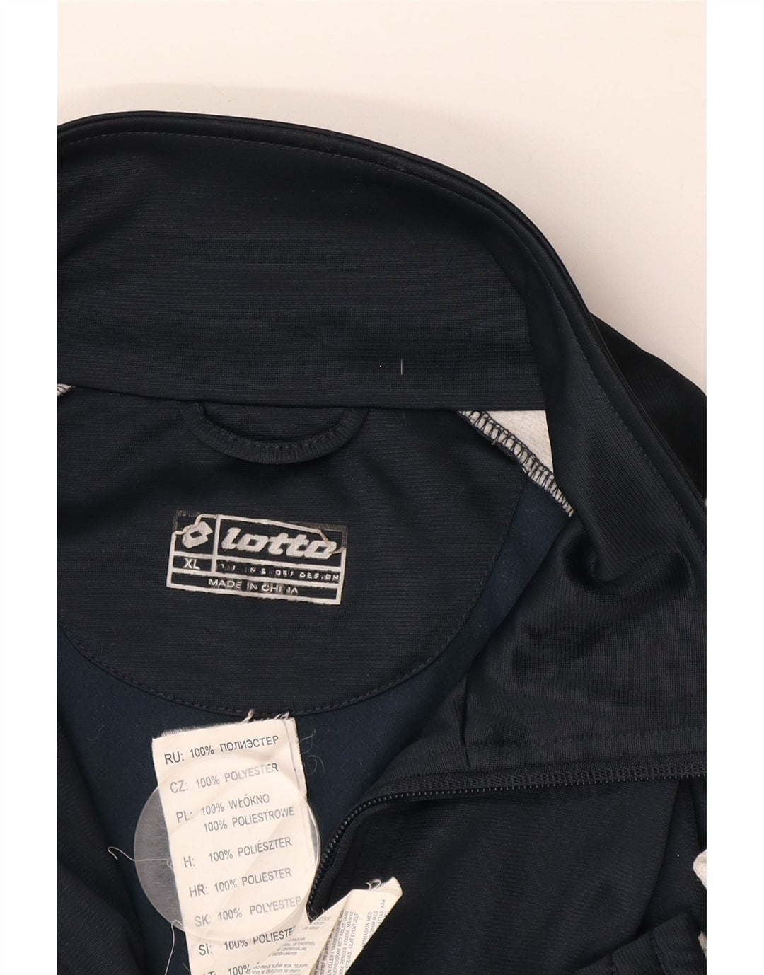 LOTTO Mens Graphic Tracksuit Top Jacket XL Navy Blue Colourblock Polyester