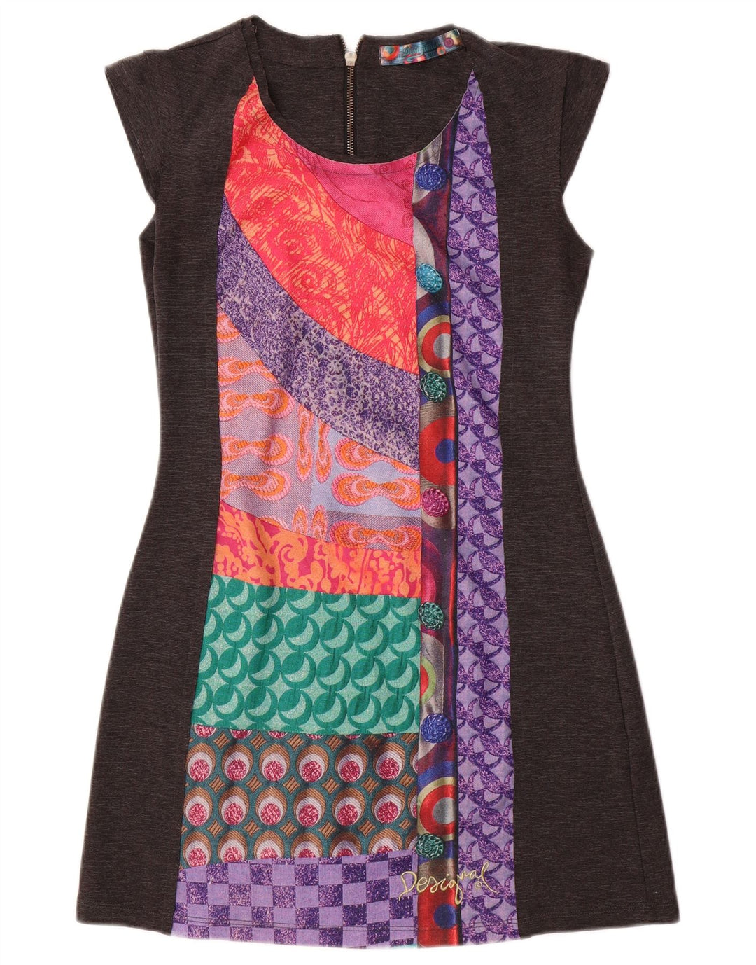 DESIGUAL Womens Sheath Dress UK 12 Medium Grey Patchwork