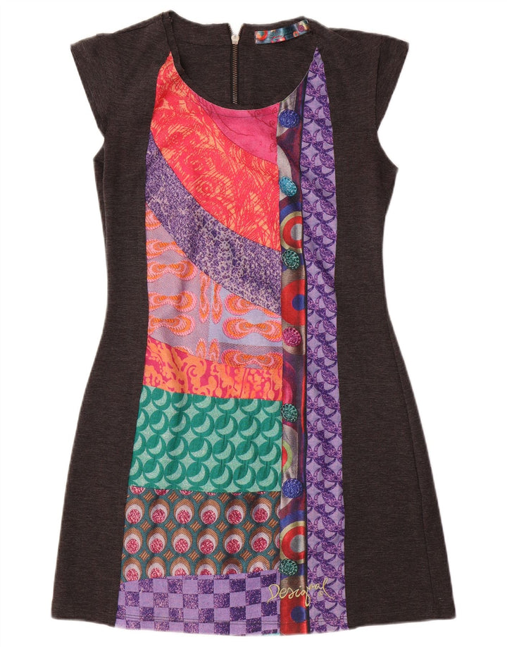 DESIGUAL Womens Sheath Dress UK 12 Medium Grey Patchwork