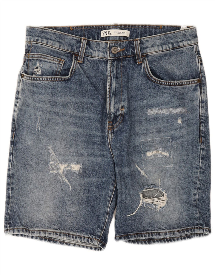 Zara Mens Distressed Denim Shorts EU 40 Medium W31  Blue Cotton