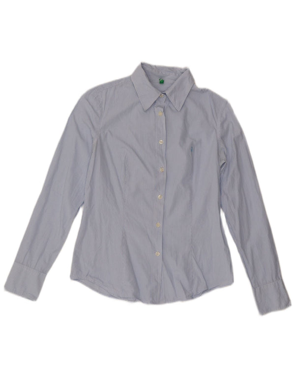 Benetton Womens Shirt UK 12 Medium Blue Striped