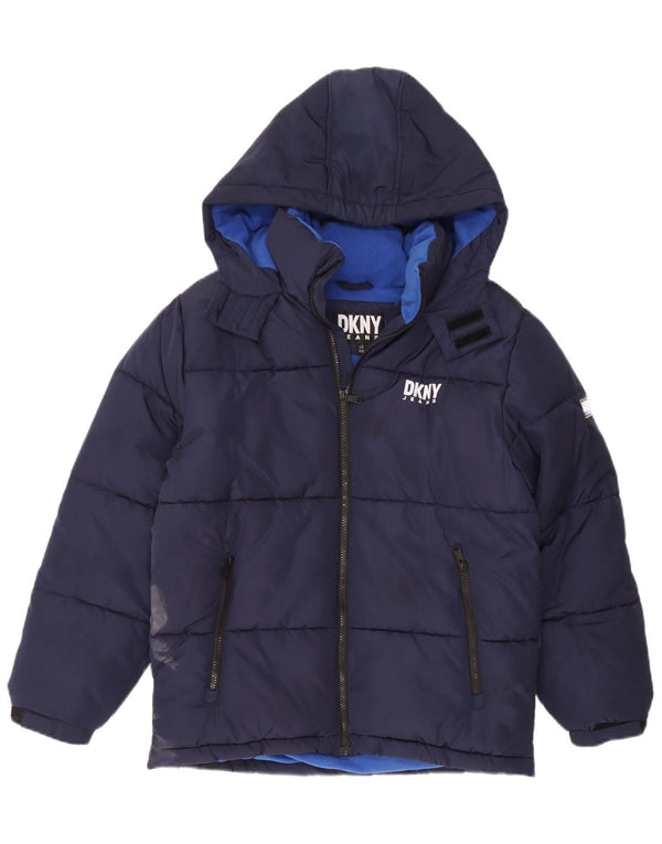 Dkny Boys Graphic Hooded Padded Jacket 14-15 Years Large Navy Blue