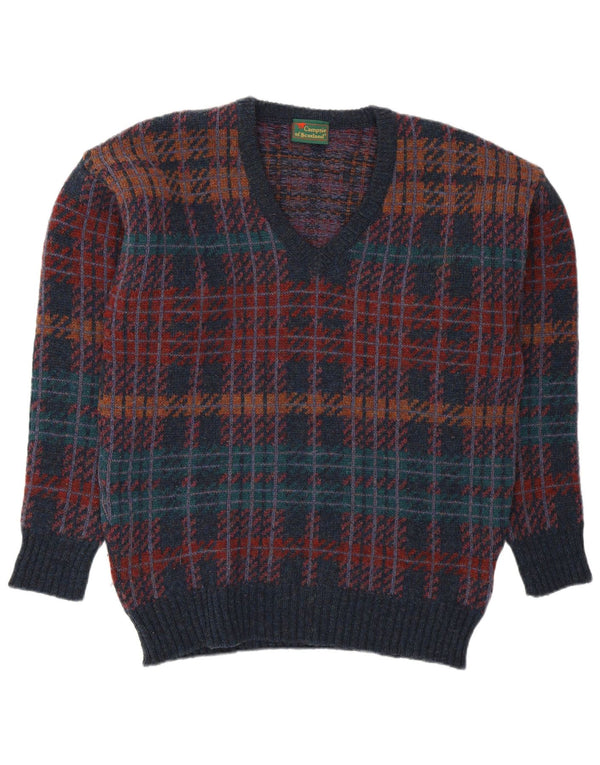 VINTAGE Mens V-Neck Jumper Sweater IT 50 Medium Multicoloured Check