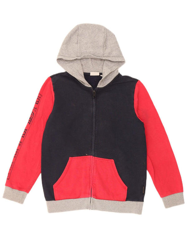 Napapijri Boys Graphic Zip Hoodie Sweater 13-14 Years Navy Blue Colourblock