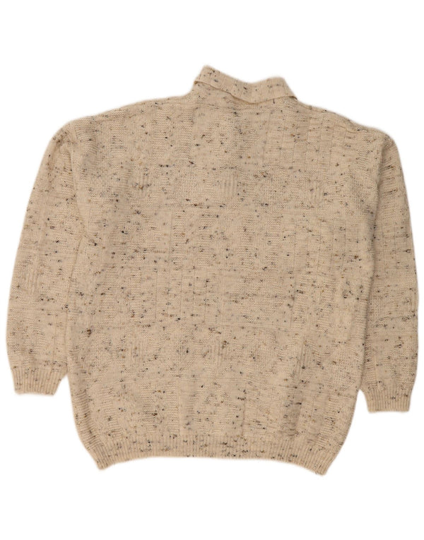 VINTAGE Mens Polo Neck Jumper Sweater Large Beige Flecked