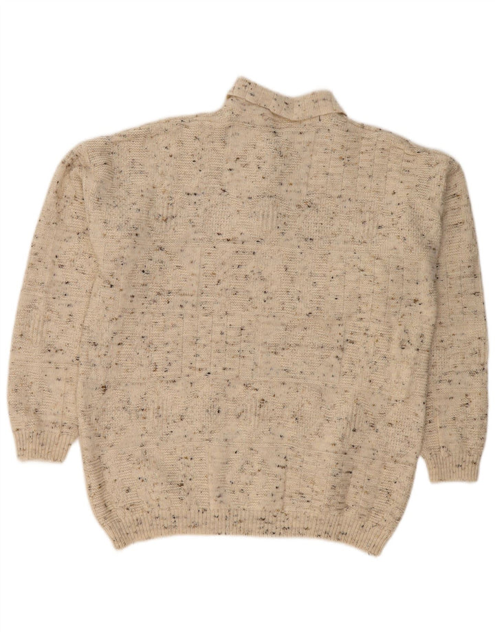 VINTAGE Mens Polo Neck Jumper Sweater Large Beige Flecked