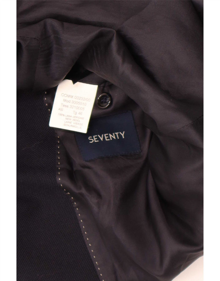 Seventy Mens 3 Button Blazer Jacket IT 46 Small Navy Blue Virgin Wool
