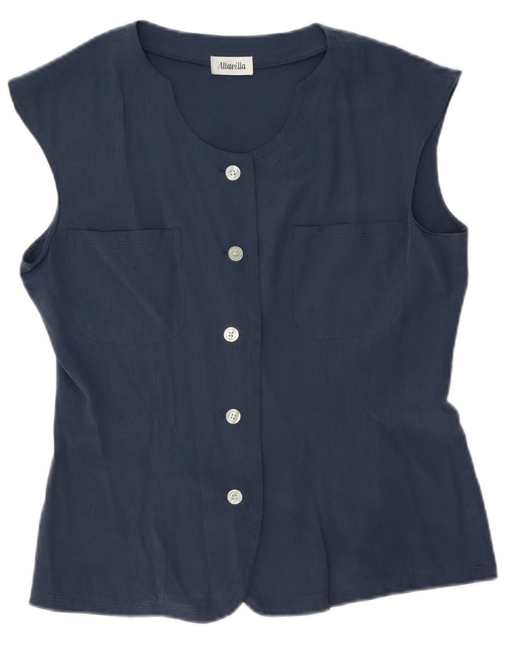 Altavilla Womens Sleeveless Shirt Blouse UK 10 Small Navy Blue Silk