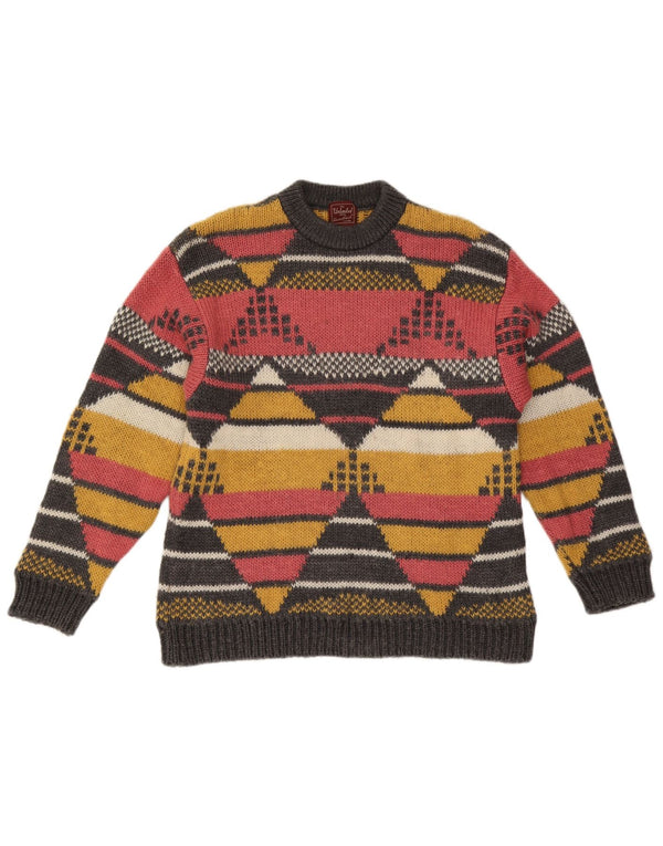 Unlimited Mens Crew Neck Jumper Sweater Medium Multicoloured Geometric Wool
