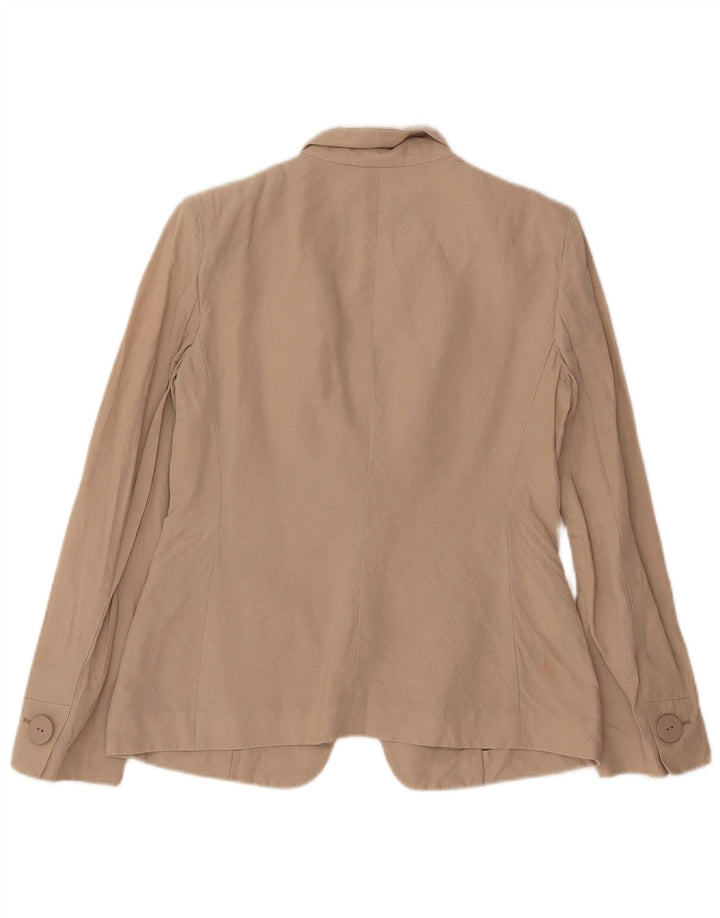 Armani Womens 1 Button Blazer Jacket UK 10 Small Beige Cotton