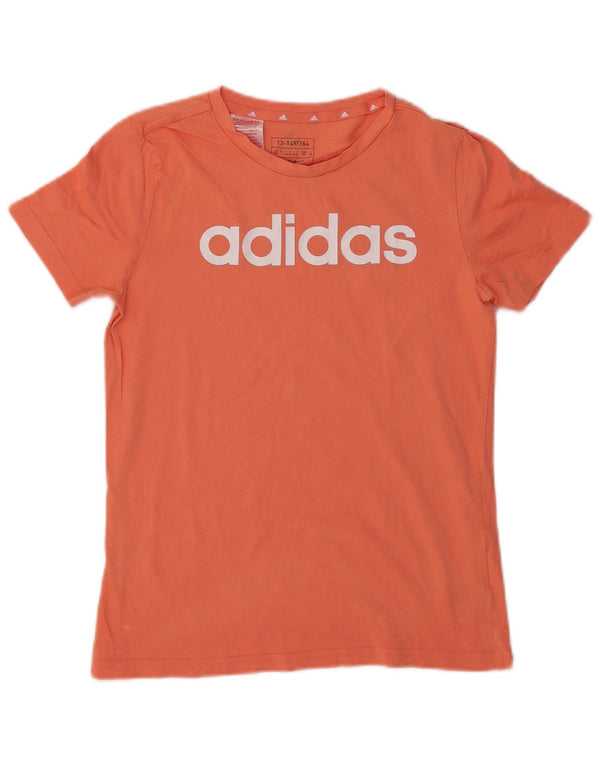 ADIDAS Girls Graphic T-Shirt Top 13-14 Years Orange Cotton