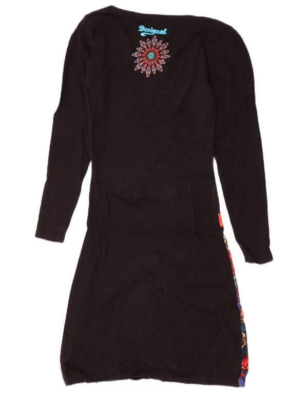 Desigual Womens Long Sleeve Jumper Dress UK 12 Medium Black Floral
