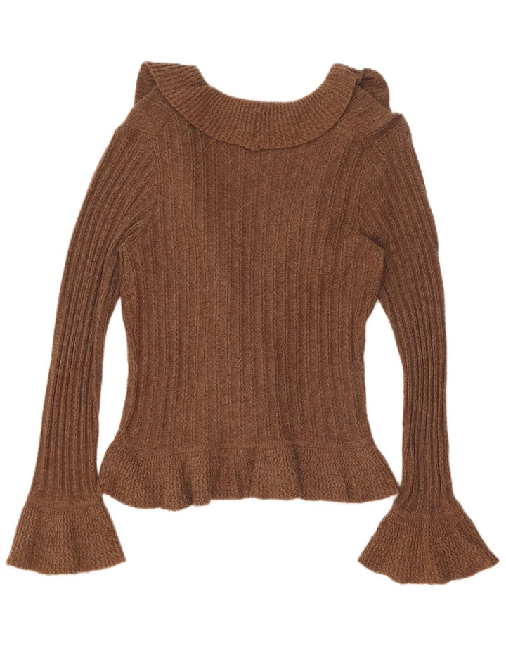 Marks & Spencer Womens Cardigan Sweater UK 12 Medium  Brown Cotton