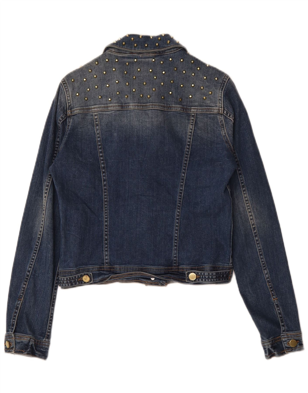 Zara Womens Crop Denim Jacket UK 10 Small Blue Cotton