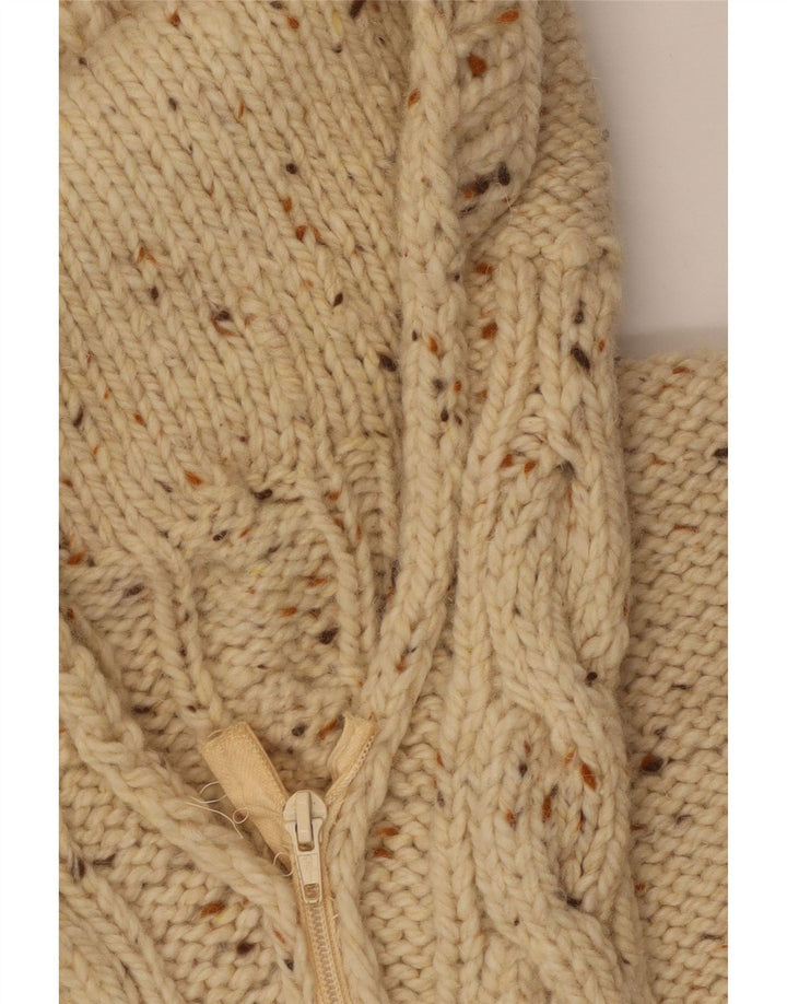 VINTAGE Womens Hooded Cardigan Sweater UK 14 Large Beige Flecked