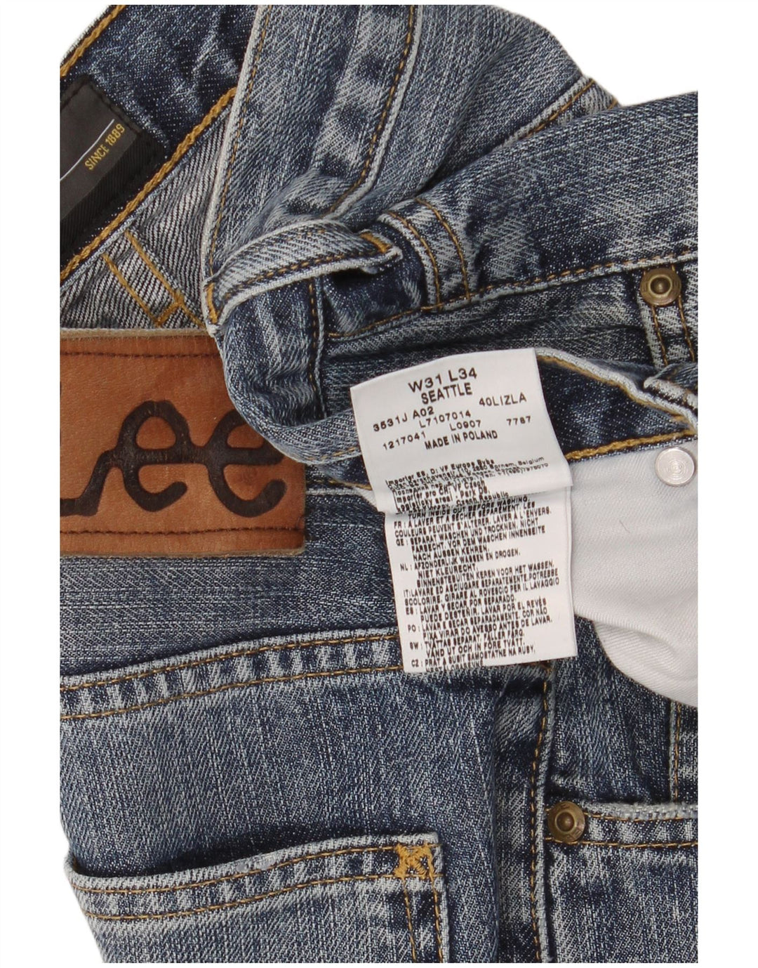 Lee Mens Seattle Straight Jeans W31 L30 Blue Cotton