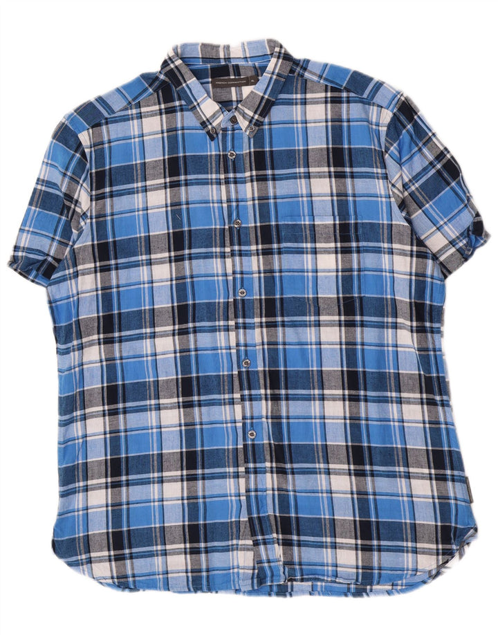 French Connection Mens Short Sleeve Shirt XL Blue Check Cotton