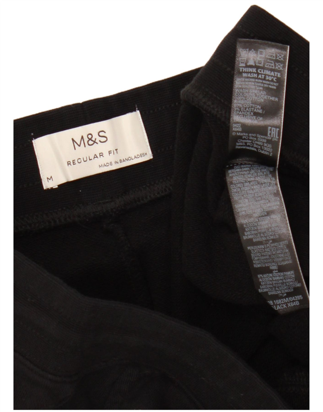 MARKS & SPENCER Mens Regular Fit Sport Shorts Medium Black Cotton