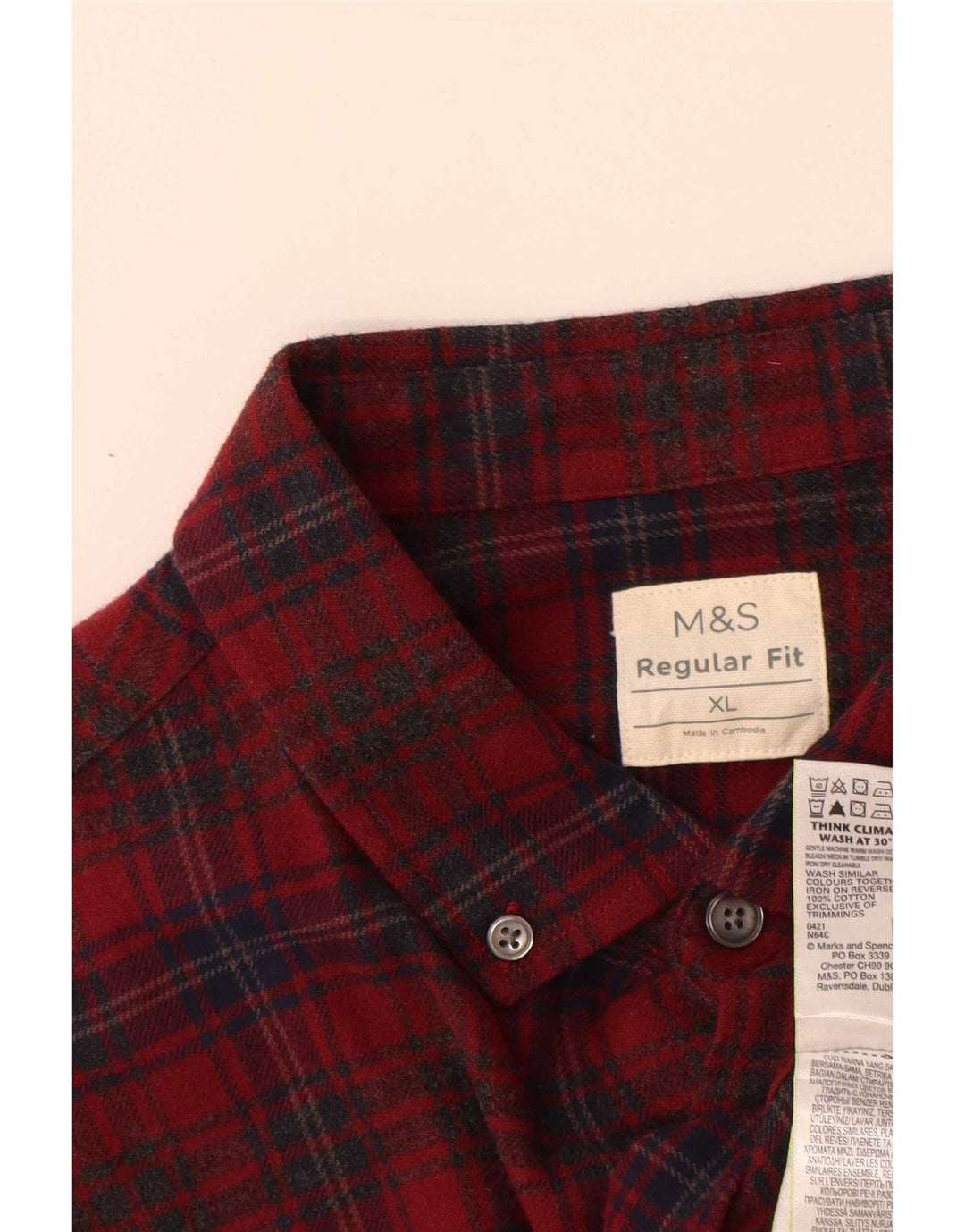 Marks & Spencer Mens Regular Fit Flannel Shirt XL Red Check Cotton