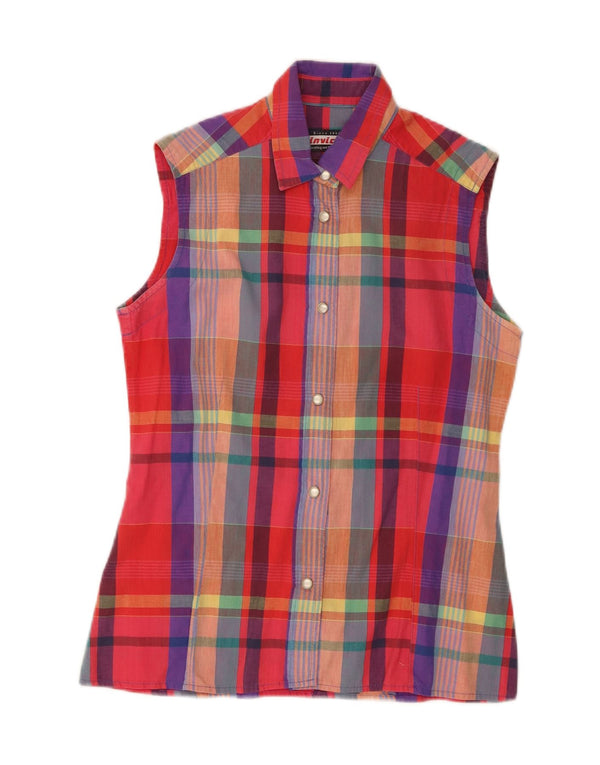 Invicta Womens Sleeveless Shirt UK 12 Medium Multicoloured Check Cotton