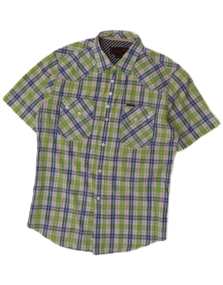 Marlboro Classics Mens Short Sleeve Shirt Medium Green Check Cotton