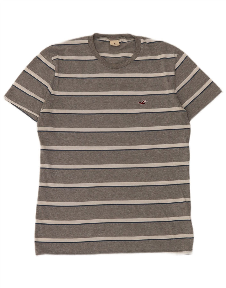 HOLLISTER Mens T-Shirt Top Medium Grey Striped Cotton