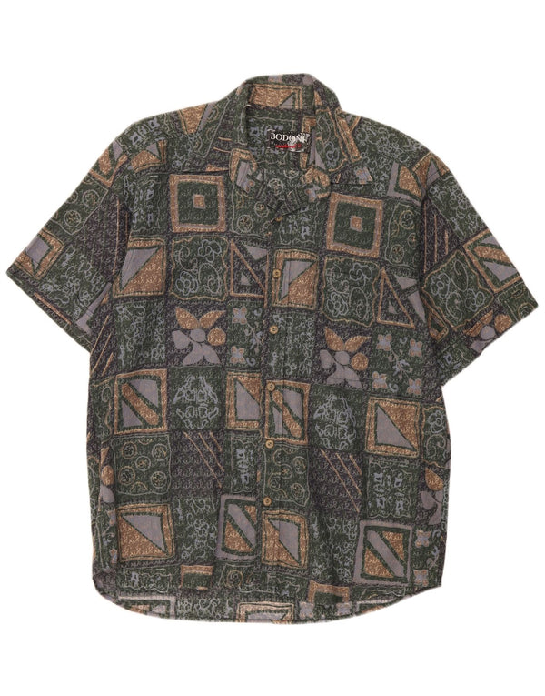 Bodoni Mens Short Sleeve Shirt Size 41/42 Large Green Floral Cotton