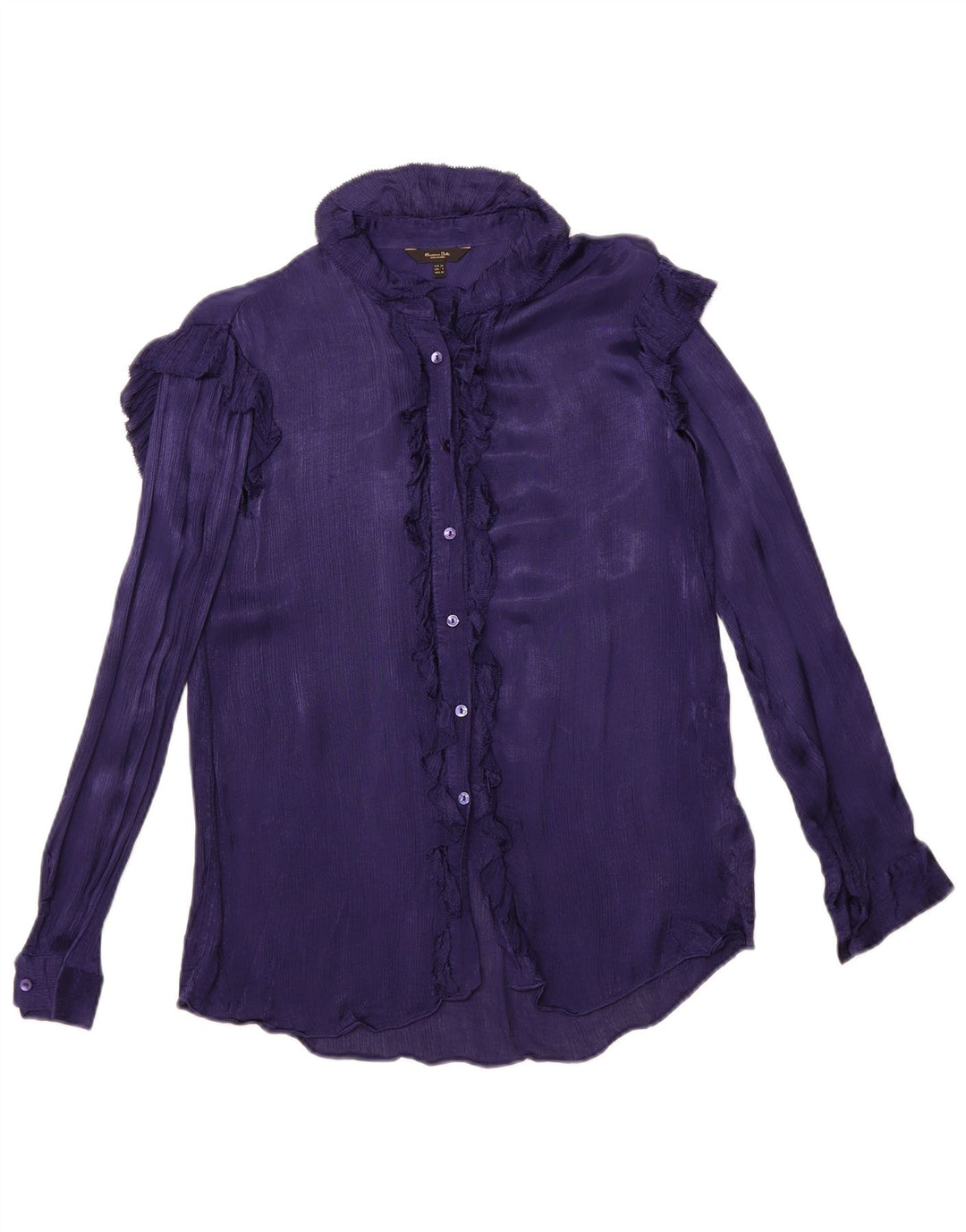 MASSIMO DUTTI Womens Oversized Ruffle Front Shirt Blouse EU 34 2XS Purple