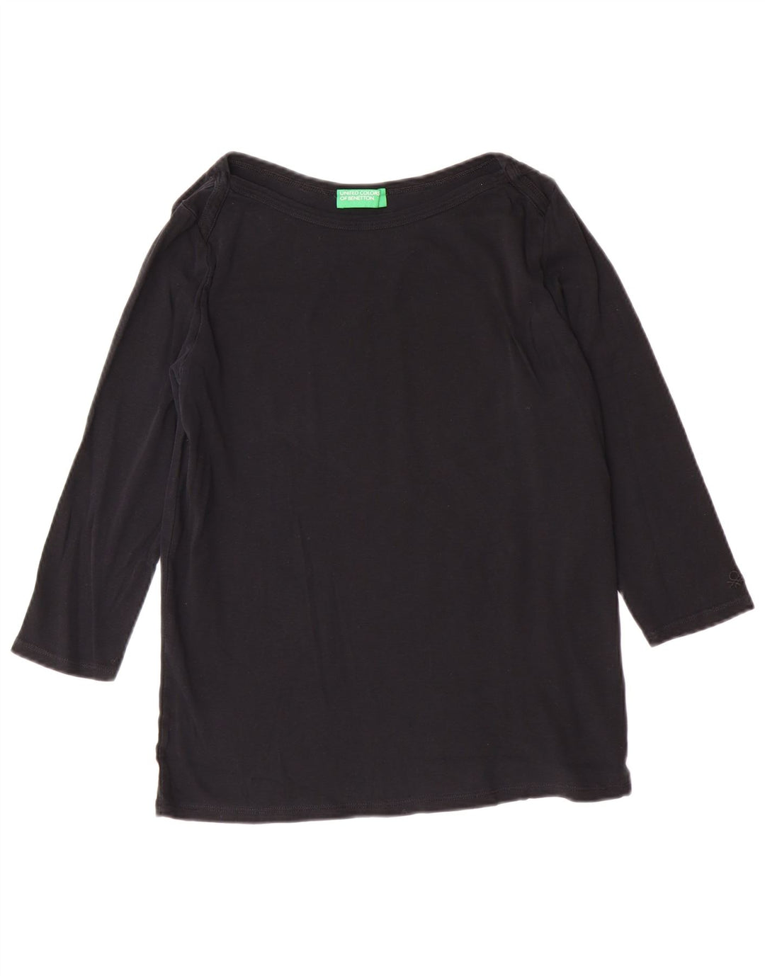 BENETTON Womens Top 3/4 Sleeve UK 14 Large Black Cotton